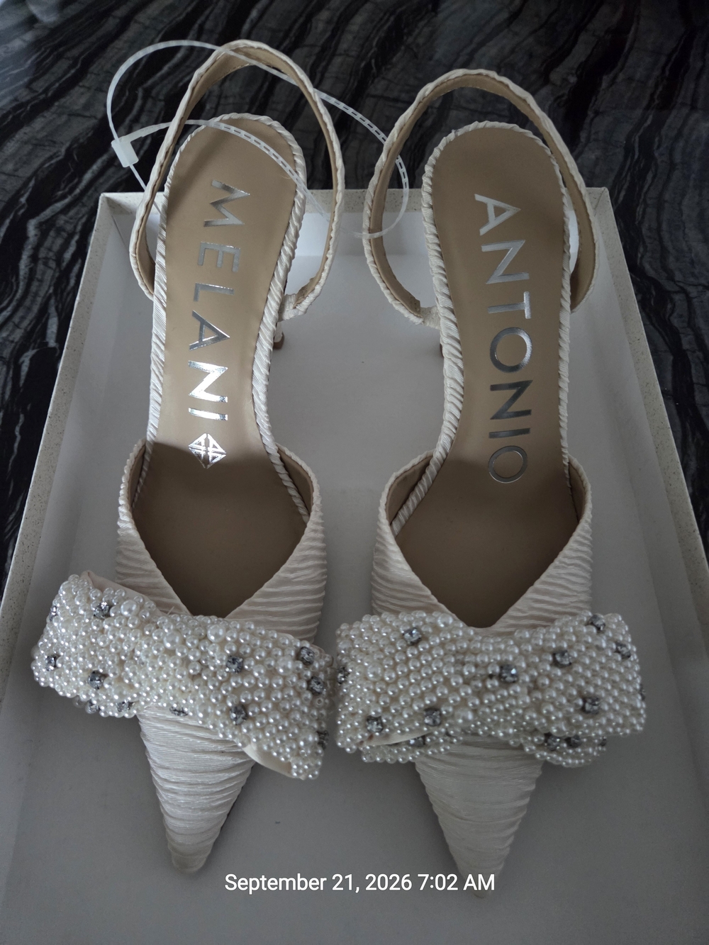 Antonio Melani Women's Ivory Pearl-Embellished Slingback Pumps